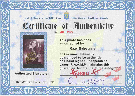 Фотография с автографом легенды рок-музыки Оззи Осборна (Ozzy Osbourne)